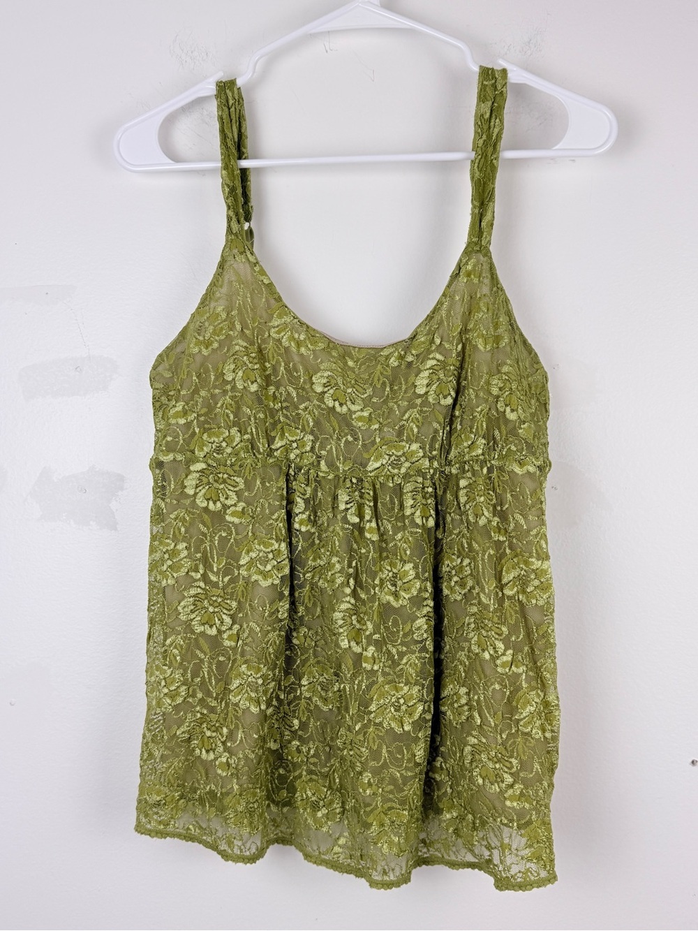 New York & Company Olive Green Lace Camisole Babydoll Romantic Y2K Fairycore S